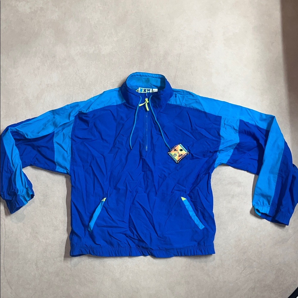 Vintage 80s Wilson Vibrant Blue Lime Green Quarter Zip Windbreaker With Logo